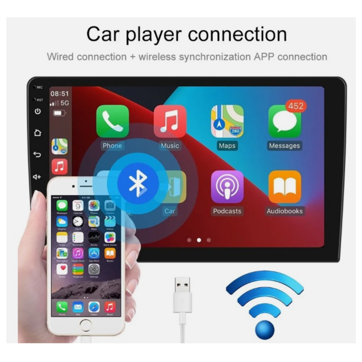 JAMABRI 9 Inch Android 14 Car Stereo Touch Screen Double Din Car Radio for Toyota Tacoma with Carplay & Android Auto, WiFi Bluetooth GPS Navigation FM Radio Support Mirror Link for Android/iOS Phone, with 12 Led Lights HD Rear View Camera 2016 to 2022