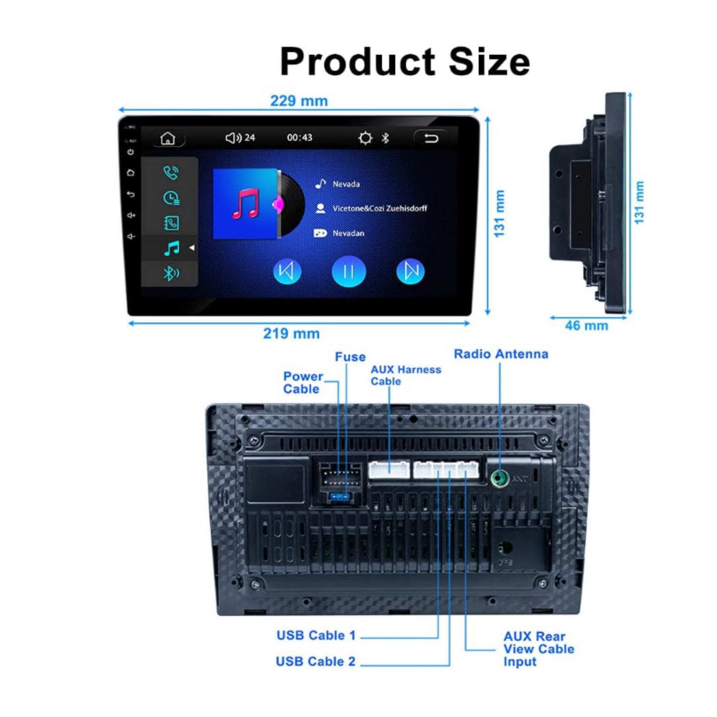 JAMABRI 9 Inch Universal Android 14 Car Stereo Touch Screen Double Din Car Radio with Carplay & Android Auto, WiFi Bluetooth GPS Navigation FM Radio Support Mirror Link for Android/iOS Phone, with 12 Led Lights HD Rear View Camera