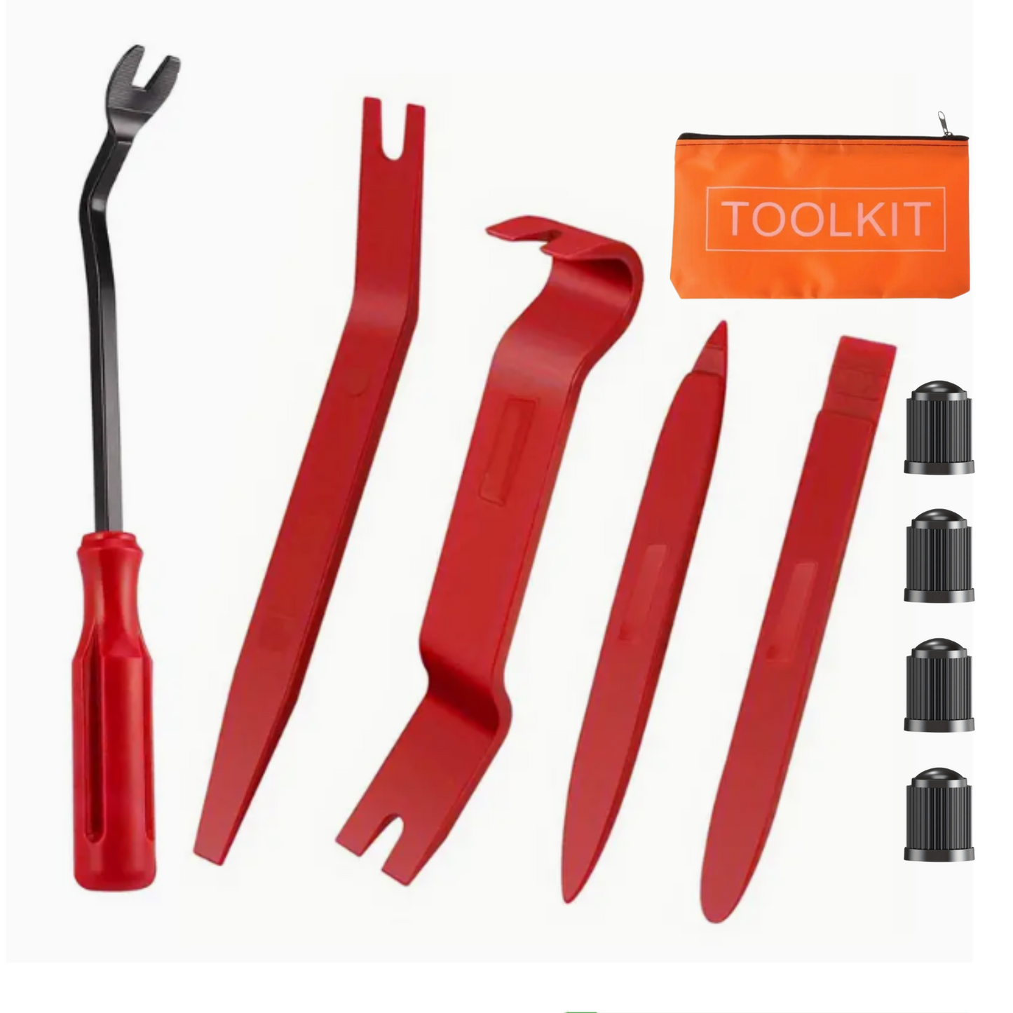 5 PCS Nylon Auto Trim Removal Tool Kit No-Scratch Removal Tool Kit for Car Panel & Audio. Free Tool kit bag and 4 cover valves. Dashboard Dismantle Red