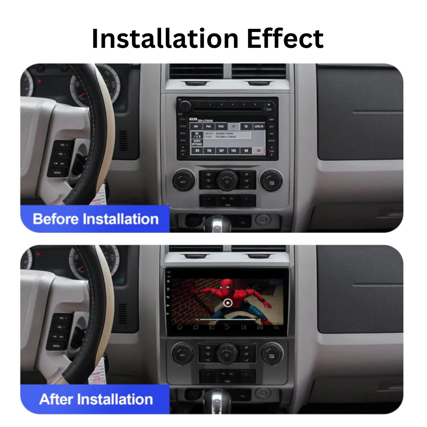 JAMABRI 9 Inch Android Car Stereo Touch Screen Double Din Car Radio for Ford Escape/Mazda Tribute 2007-2012 with Carplay & Android Auto, WiFi Bluetooth GPS Navigation FM Radio Support Mirror Link for Android/ iOS, with 12 Led Lights HD Rear View Camera