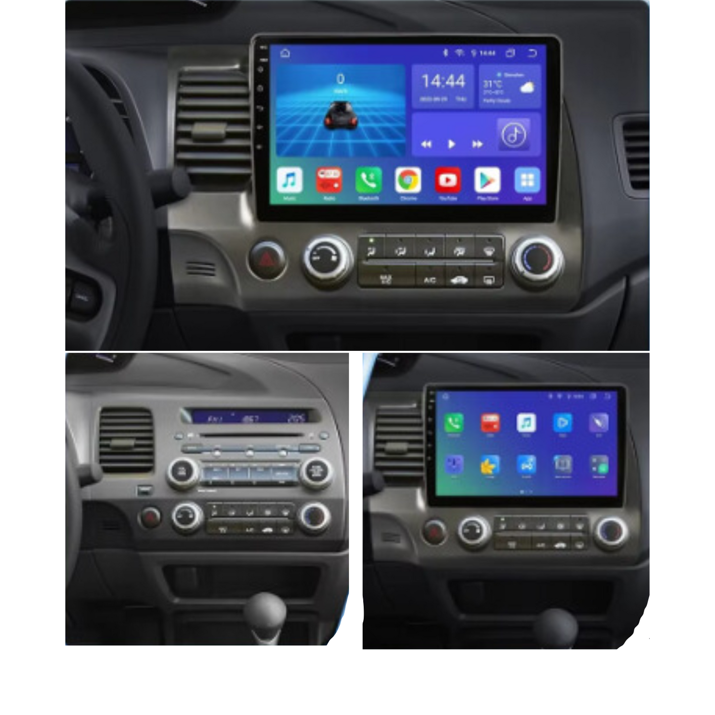 JAMABRI: 10.1 Inch Android Car Stereo Touch Screen Double Din Car Radio for Honda Civic 2005-2012 with Carplay & Android Auto, WiFi Bluetooth GPS Navigation FM Radio Support Mirror Link for Android/iOS Phone, with 12 Led Lights HD Rear View Camera