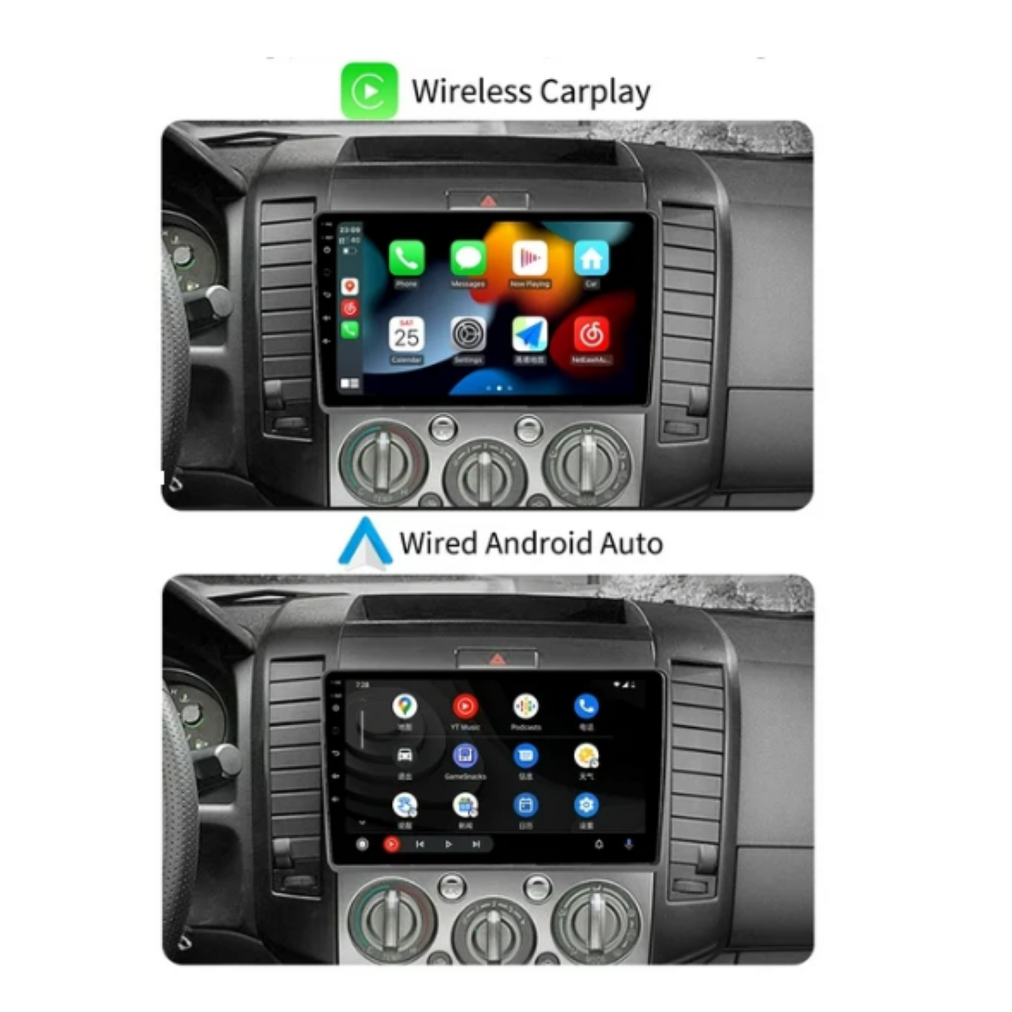 JAMABRI 9" Android Car Stereo Touch Screen Double Din Car Radio for Ford Everest/ Ford Ranger and Mazda BT 2006-2011 with Carplay & Android Auto, WiFi Bluetooth GPS Navigation FM Radio Support Mirror Link with 12 Led Lights HD Rear View Camera