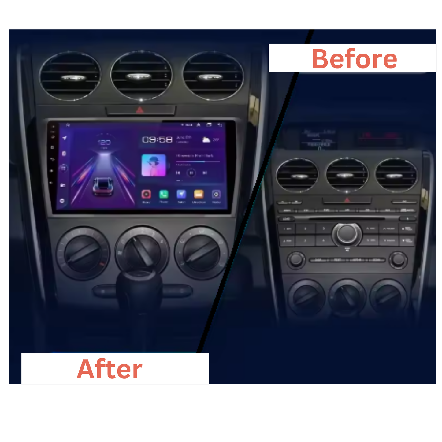 JAMABRI 9 Inch Android Car Stereo Touch Screen Double Din Car Radio for Mazda CX7 2008-2015 with Carplay & Android Auto, WiFi Bluetooth GPS Navigation FM Radio Support Mirror Link with 12 Led Lights HD Rear View Camera