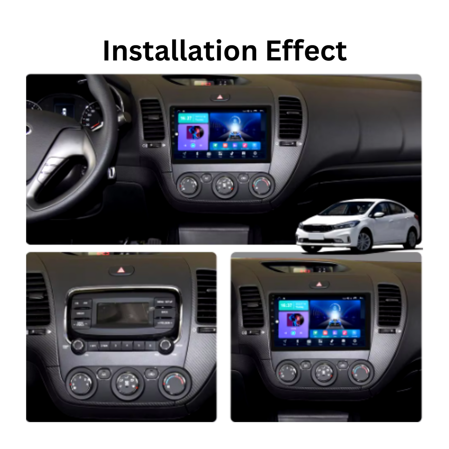 10 JAMABRI 9 Inch Android Car Stereo Touch Screen Double Din Car Radio for Kia Forte 2013-2017 with Carplay & Android Auto, WiFi Bluetooth GPS Navigation FM Radio Support Mirror Link for Android/iOS Phone, with 12 Led Lights HD Rear View Camera