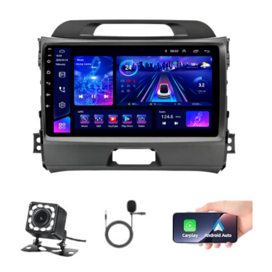 8 JAMABRI 10.1 Inch Android Car Stereo Touch Screen Double Din Car Radio for Kia Sportage 2010-2016 with Carplay & Android Auto, WiFi Bluetooth GPS Navigation FM Radio Support Mirror Link for Android/iOS Phone, with 12 Led Lights HD Rear View Camera