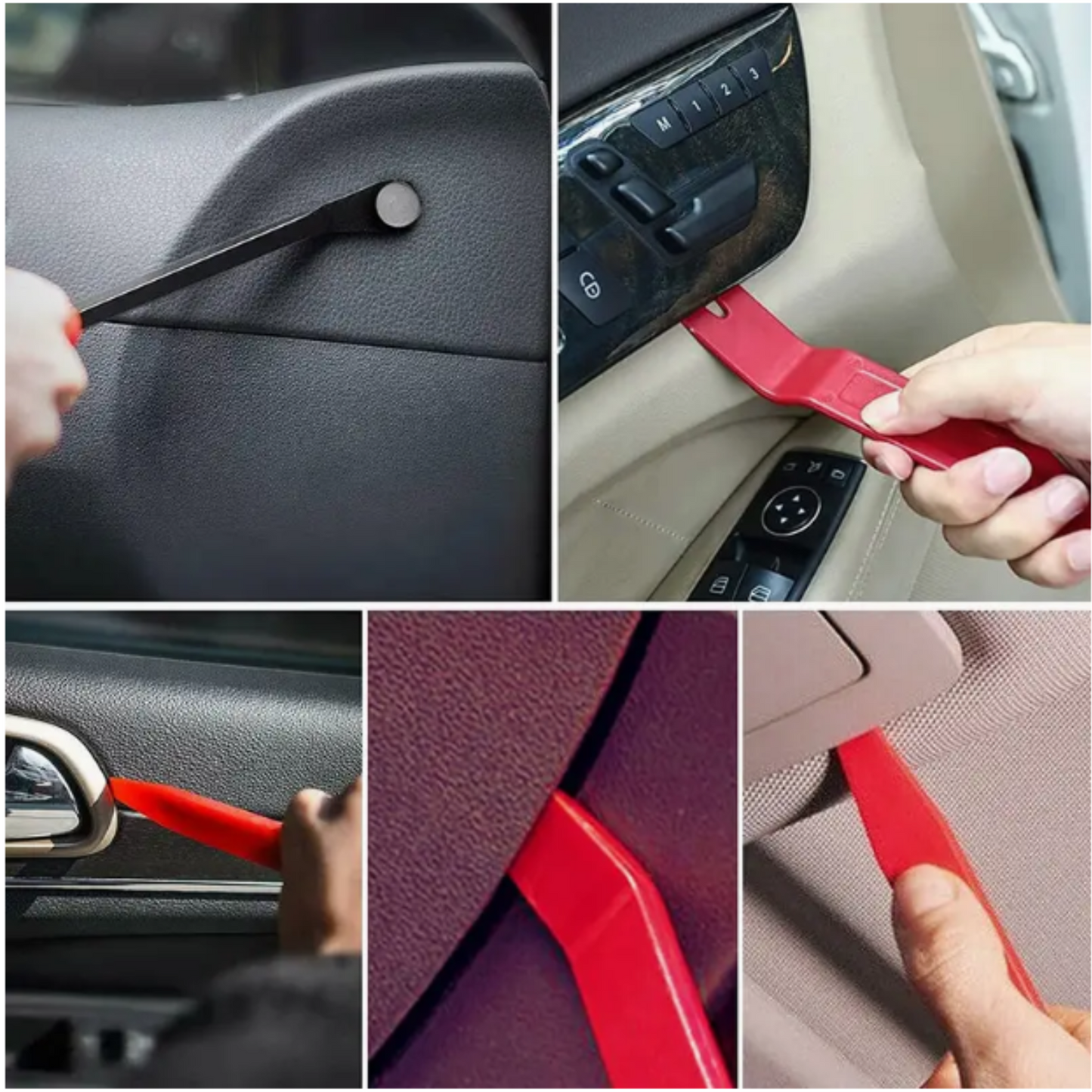 5 PCS Nylon Auto Trim Removal Tool Kit No-Scratch Removal Tool Kit for Car Panel & Audio. Free Tool kit bag and 4 cover valves. Dashboard Dismantle Red